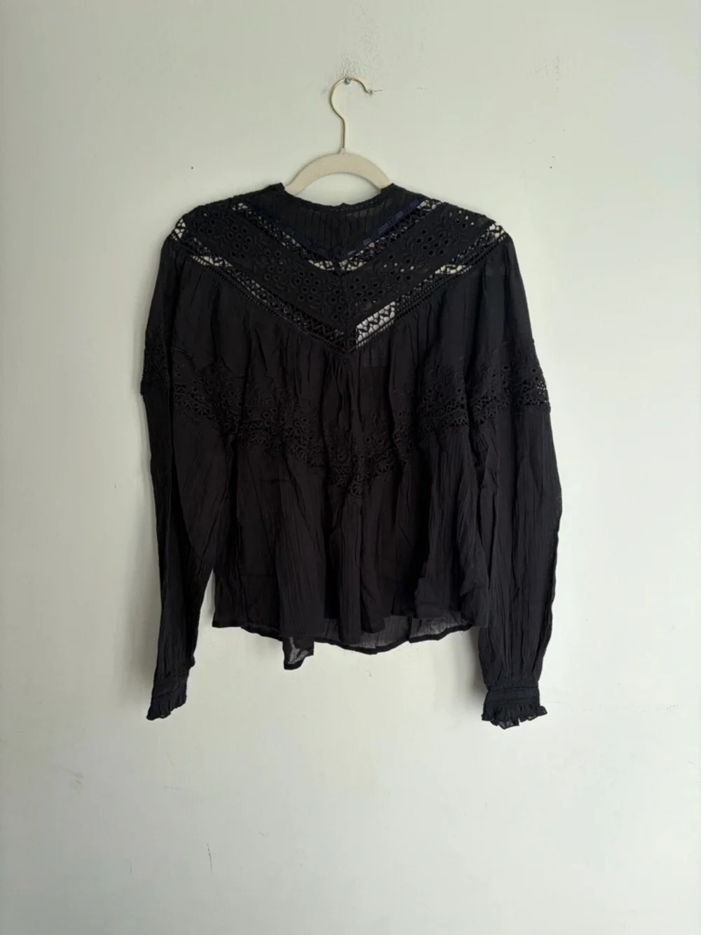NWT! FREE PEOPLE Abigail Black Victorian Button Down Top Size Extra Small